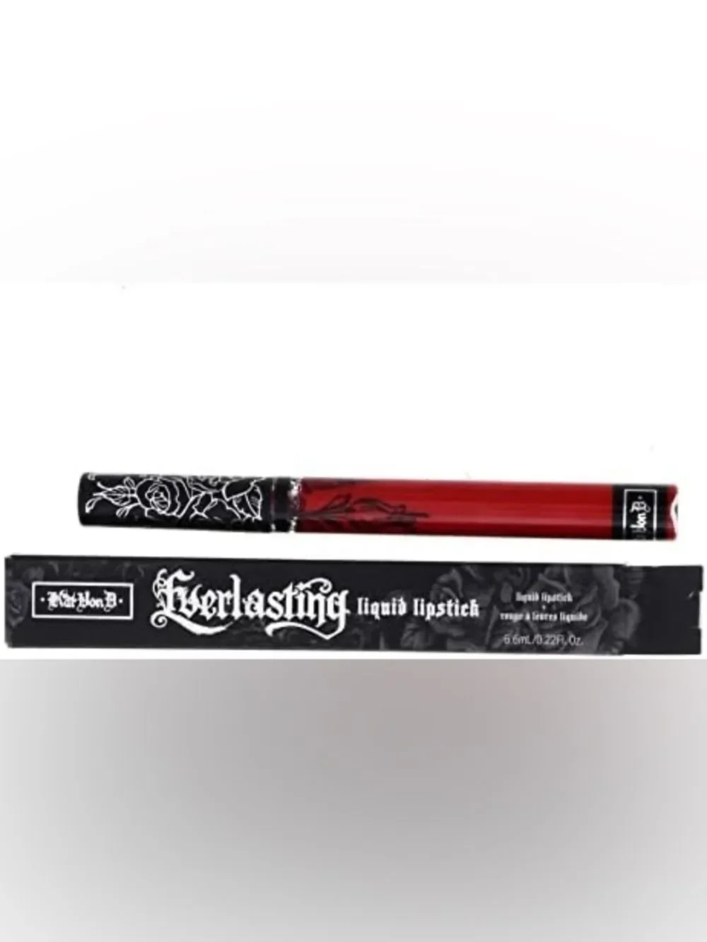 Kat Von D Red Everlasting Liquid Lipstick Outlaw Color with Black Floral Cap